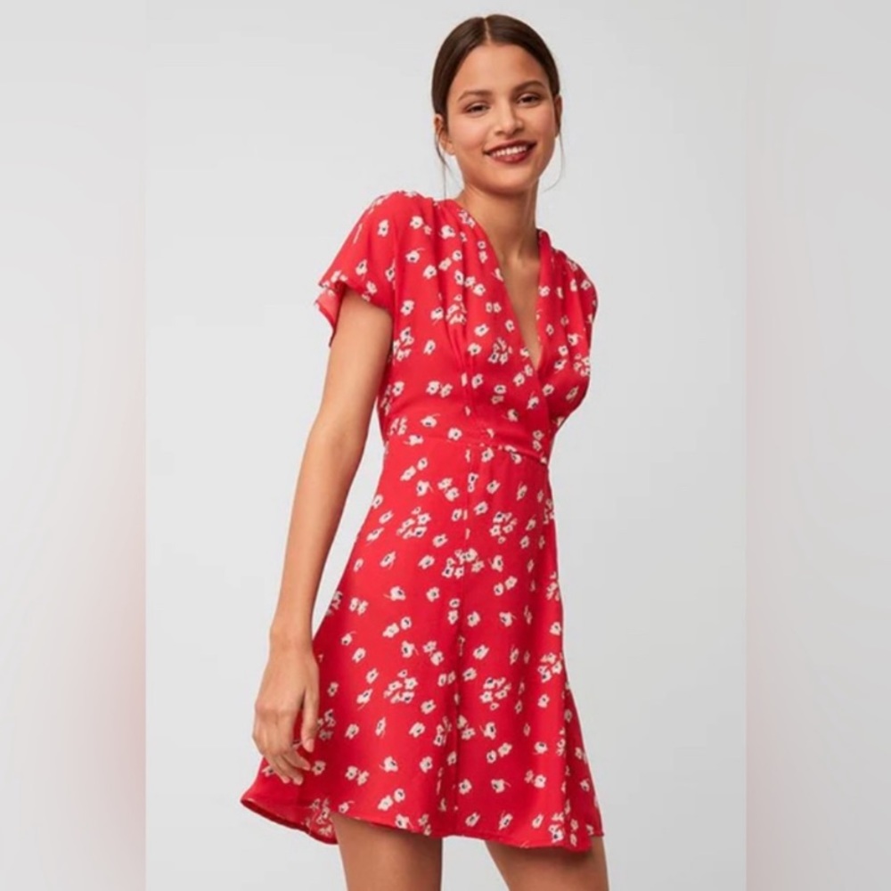 French Connection red floral wrap dress